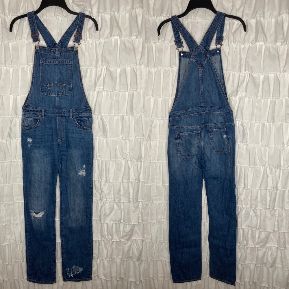 GAP Kids Girls distressed denim cover/over alls size 13 XXL Regular like new